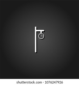 Street clock icon flat. Simple White pictogram on black background with shadow. Vector illustration symbol