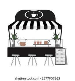 Street coffee shop black and white vector illustration