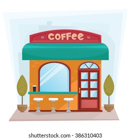 Street coffee shop building exterior - flat style vector illustration 