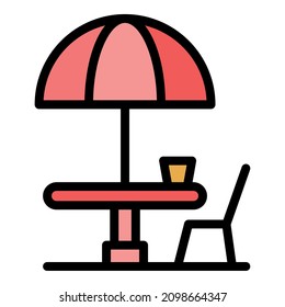 Street coffee under umbrella icon. Outline street coffee under umbrella vector icon color flat isolated