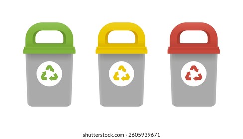 Street colored bins for waste sorting.  Vector flat cartoon illustration. Recycling bins Isolated on white.