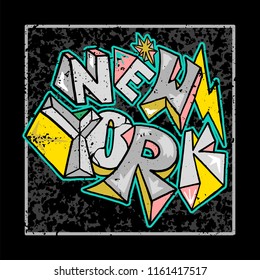 Street colorful graffiti type in rock style New York City. For fashion design print on clothes t shirt bomber sweatshirt also for sticker poster patch. Underground style.