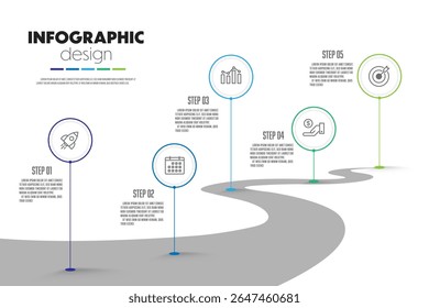 conceito de rua para apresentações infográficas de linha do tempo e gráficos de conceito de negócios com 5 opções