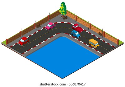 Street corner with many cars illustration