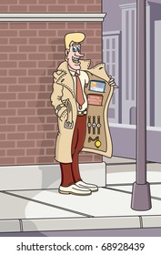 Street Corner Salesman Vector Illustration.