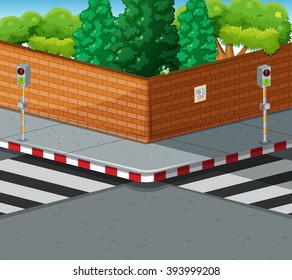 Street corner with two zebra crossings illustration