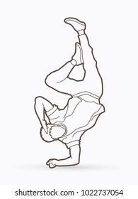 Street dance, B boys dance, Dancing action outline graphic vector