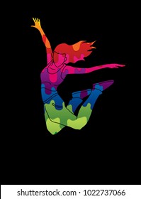 Street dance, B boys dance, Dancing action designed using colorful graffiti graphic vector