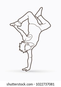 Street dance, B boys dance, Dancing action outline graphic vector