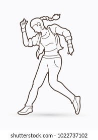 Street dance, B boys dance, Dancing action outline graphic vector