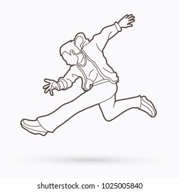 Street dance, B boys dance, Hip Hop Dancing action outline graphic vector