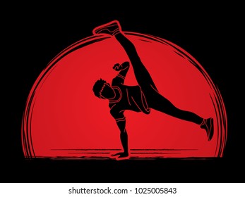 Street dance, B boys dance, Hip Hop Dancing action designed on sunset background graphic vector