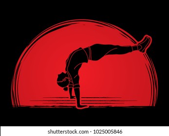 Street dance, B boys dance, Hip Hop Dancing action designed on sunset background graphic vector