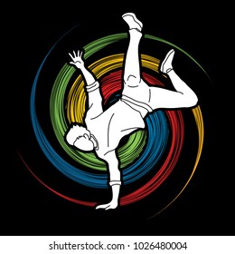 Street dance, B boys dance, Hip Hop Dancing action designed on spin wheel background graphic vector