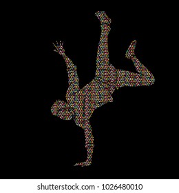 Street dance, B boys dance, Hip Hop Dancing action designed using mosaic pattern graphic vector