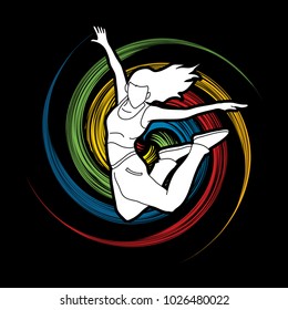 Street dance, B boys dance, Hip Hop Dancing action designed on spin wheel background graphic vector