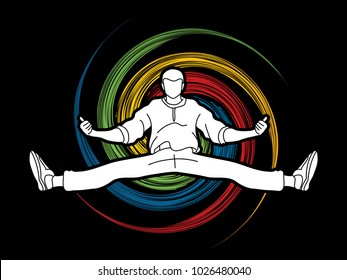 Street dance, B boys dance, Hip Hop Dancing action designed on spin wheel background graphic vector