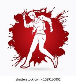 Street dance, B boys dance, Hip Hop Dancing action designed on splatter ink background graphic vector