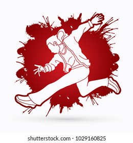 Street dance, B boys dance, Hip Hop Dancing action designed on splatter ink background graphic vector