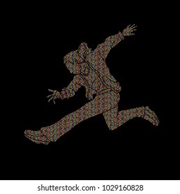 Street dance, B boys dance, Hip Hop Dancing action designed using mosaic pattern graphic vector