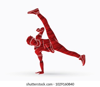 Street dance, B boys dance, Hip Hop Dancing action designed using grunge brush graphic vector