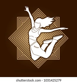Street dance, B boys dance, Hip Hop Dancing action designed on line square background graphic vector