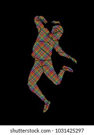 Street dance, B boys dance, Hip Hop Dancing action designed using colorful pixels graphic vector