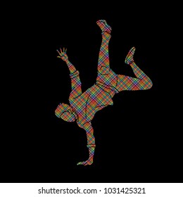 Street dance, B boys dance, Hip Hop Dancing action designed using colorful pixels graphic vector