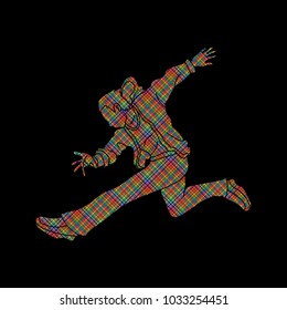 Street dance, B boys dance, Hip Hop Dancing action designed using colorful pixels graphic vector