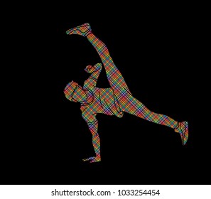 Street dance, B boys dance, Hip Hop Dancing action designed using colorful pixels graphic vector