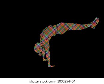 Street dance, B boys dance, Hip Hop Dancing action designed using colorful pixels graphic vector