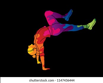 Street dance, B boys dance, Hip Hop Dancing action graphic vector