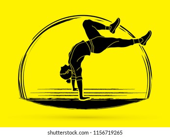 Street dance, B boys dance, Hip Hop Dancing action graphic vector