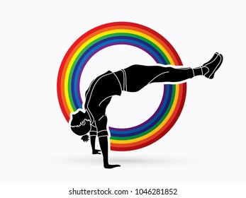 Street Dance, Dancer action designed on line rainbows background graphic vector