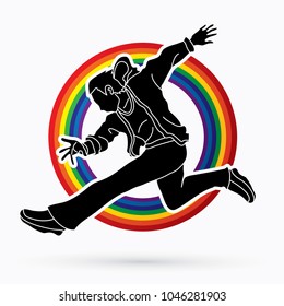 Street Dance, Dancer action designed on line rainbows background graphic vector