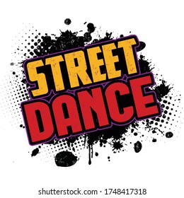 Street dance on black ink splatter background, vector illustration  