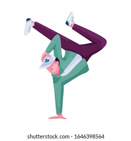 Artista de danza de la calle de color plano vectorial caracter sin rostro. Bailarina urbana adolescente. Hip hop, performance de breakdance ilustración de caricaturas aisladas para diseño gráfico web y animación