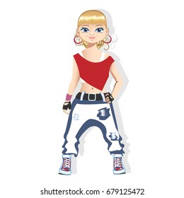 Street dancer. A girl in bright clothes for a dance. Vector illustration