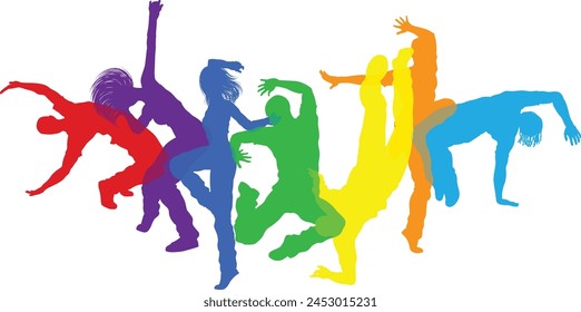 Street dancers dancing silhouette hip hop dance silhouettes poses set