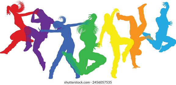 Street dancers dancing silhouette hip hop dance silhouettes poses set