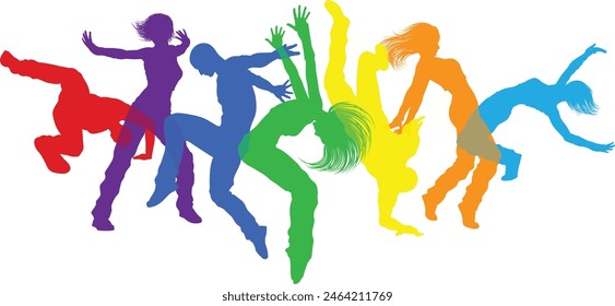 Street dancers dancing silhouette hip hop dance silhouettes poses set