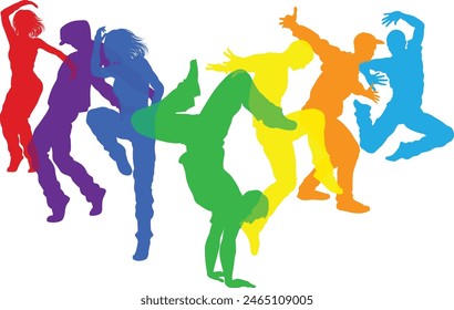 Street dancers dancing silhouette hip hop dance silhouettes poses set