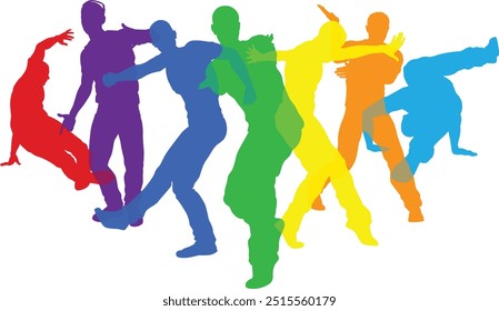 Street dancers dancing silhouette hip hop dance silhouettes poses set