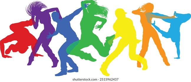 Street dancers dancing silhouette hip hop dance silhouettes poses set