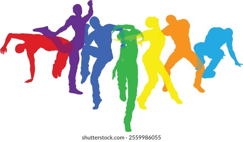 Street dancers dancing silhouette hip hop dance silhouettes poses set