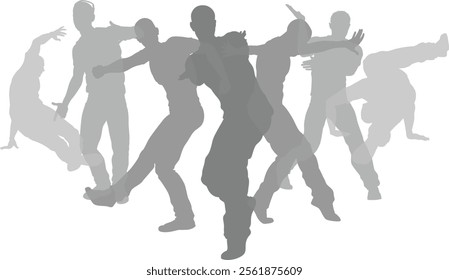 Street dancers dancing silhouette hip hop dance silhouettes poses set