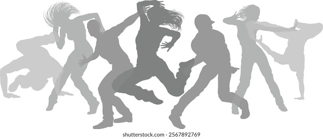 Street dancers dancing silhouette hip hop dance silhouettes poses set