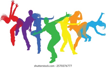 Street dancers dancing silhouette hip hop dance silhouettes poses set