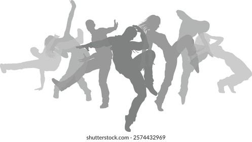 Street dancers dancing silhouette hip hop dance silhouettes poses set