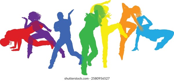 Street dancers dancing silhouette hip hop dance silhouettes poses set